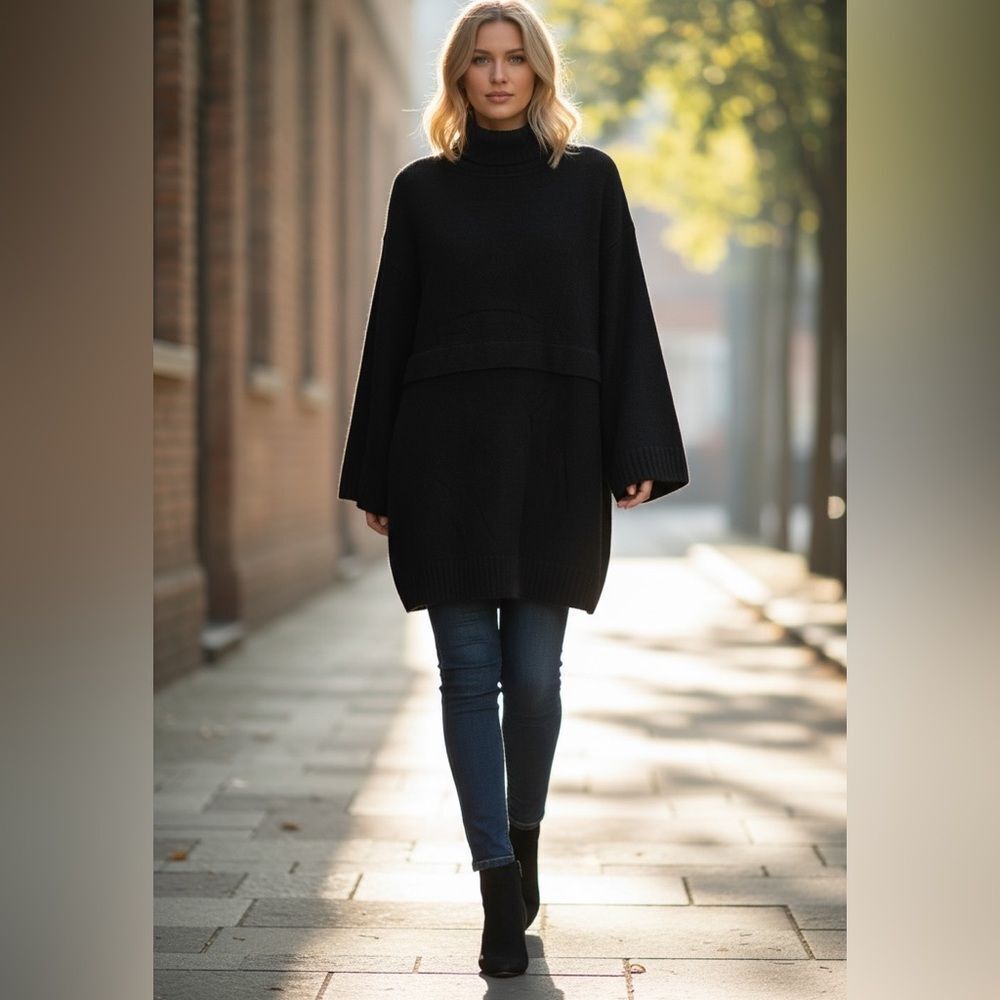 The Kooples Black Wool & Cashmere blend Mock neck sweater dress NWOT